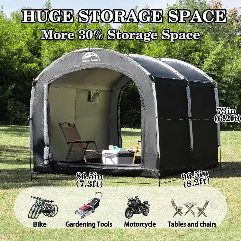 Outdoor Storage Shed Tent, 8×7×6ft Large 2-in-1 Portable Storage Shed with Double Doors, Outside Lawn Mower Shelter Sheds