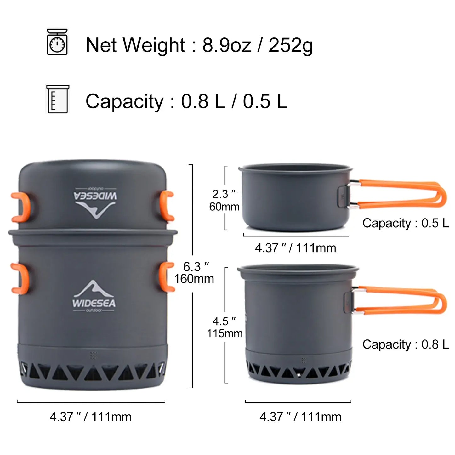 Widesea Camping 1.3L 2.3L utensilios de cocina juego de cocina al aire libre cocina de calor vajilla de viaje olla hervidor de agua equipo de utensilios de cocina para turistas