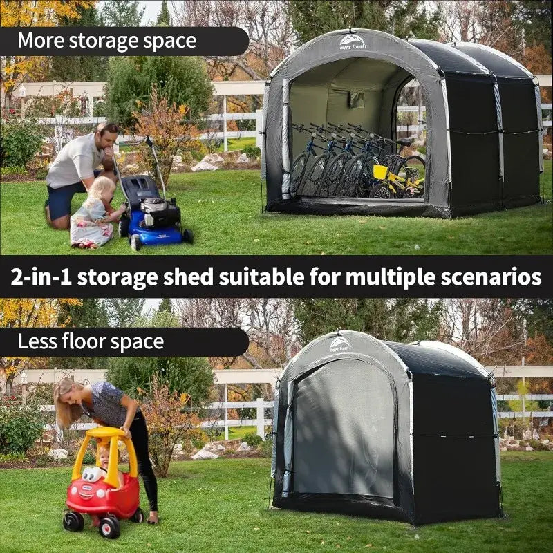 Outdoor Storage Shed Tent, 8×7×6ft Large 2-in-1 Portable Storage Shed with Double Doors, Outside Lawn Mower Shelter Sheds
