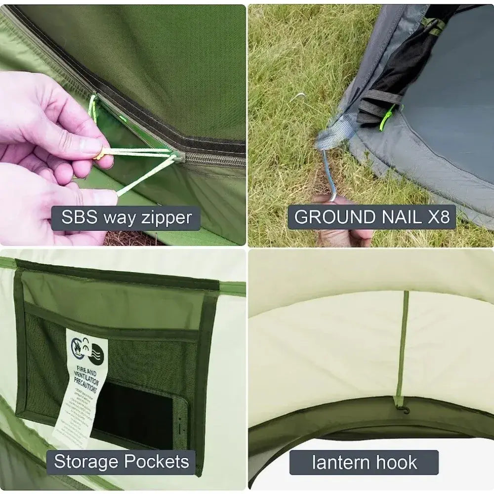 Tienda de campaña fácil de desplegar para 4 personas, configuración automática impermeable, 2 puertas, tiendas familiares instantáneas para acampar, senderismo y viajar