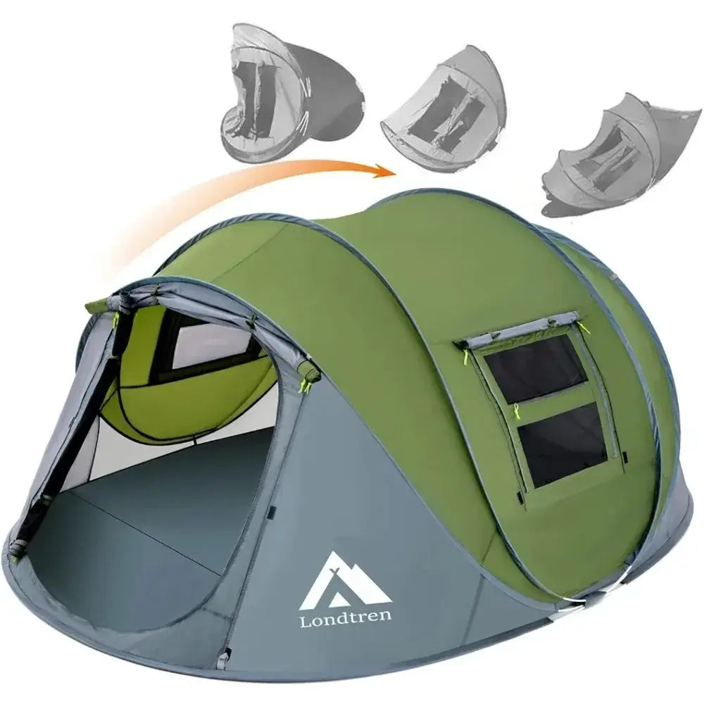 Tienda de campaña fácil de desplegar para 4 personas, configuración automática impermeable, 2 puertas, tiendas familiares instantáneas para acampar, senderismo y viajar