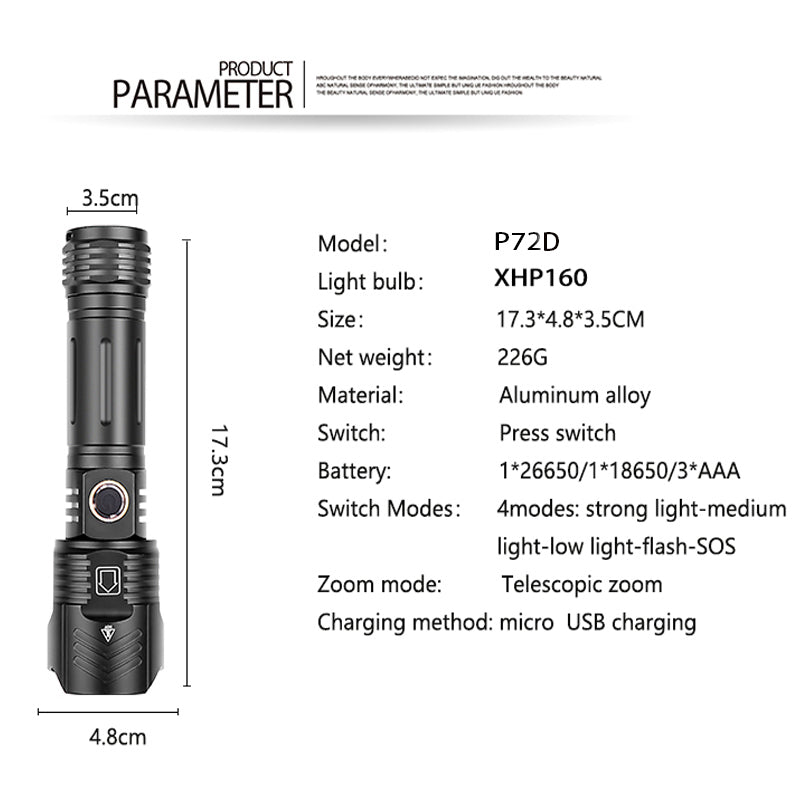 Usb Zoom Xhp99 Outdoor Lighting Glare Flashlight