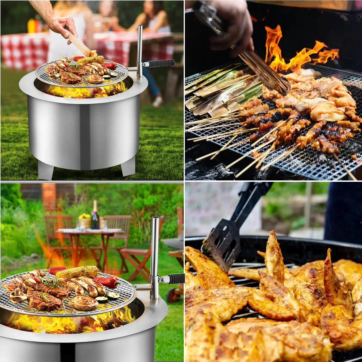 VEVOR Outdoor Firepit Stove 22 Inch Stainless Steel Bonfire Firebowl with Detachable Grill for Backyards and Camping Park