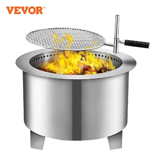 VEVOR Outdoor Firepit Stove 22 Inch Stainless Steel Bonfire Firebowl with Detachable Grill for Backyards and Camping Park