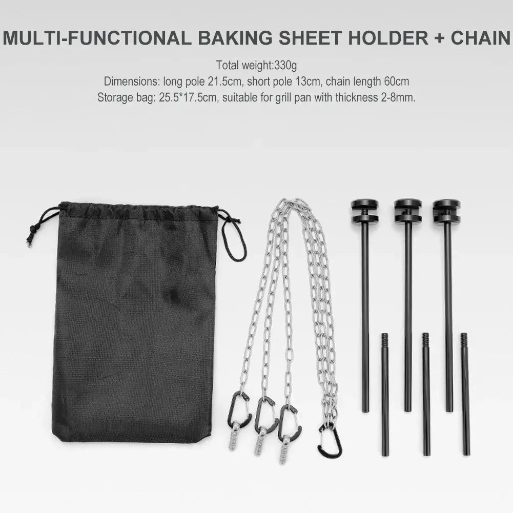 Barbecue Tray Holder Multifunctional Versatile Grill Pot Rack Portable Adjustable Tripod Griddle Grill with Chain Camping Supply