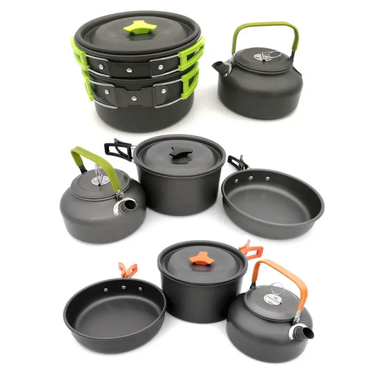 Camping Cookware Kit Foldable Outdoor Cooking Utensils Hard Aluminum Save Space Equipment Heat-resistance for 2-3 People Picnic