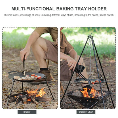 Barbecue Tray Holder Multifunctional Versatile Grill Pot Rack Portable Adjustable Tripod Griddle Grill with Chain Camping Supply