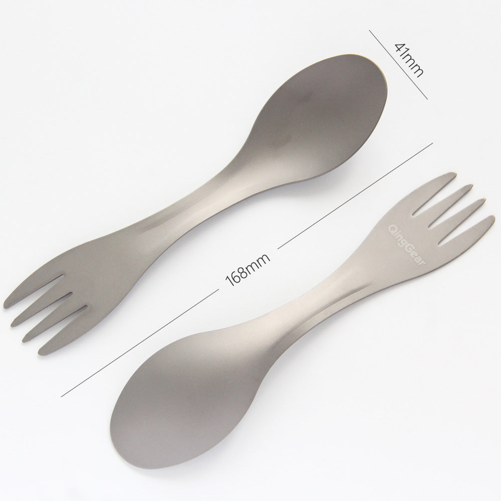 Outdoor Two-in-One Lightweight Pure Titanium Camping Tableware Fork And Spoon