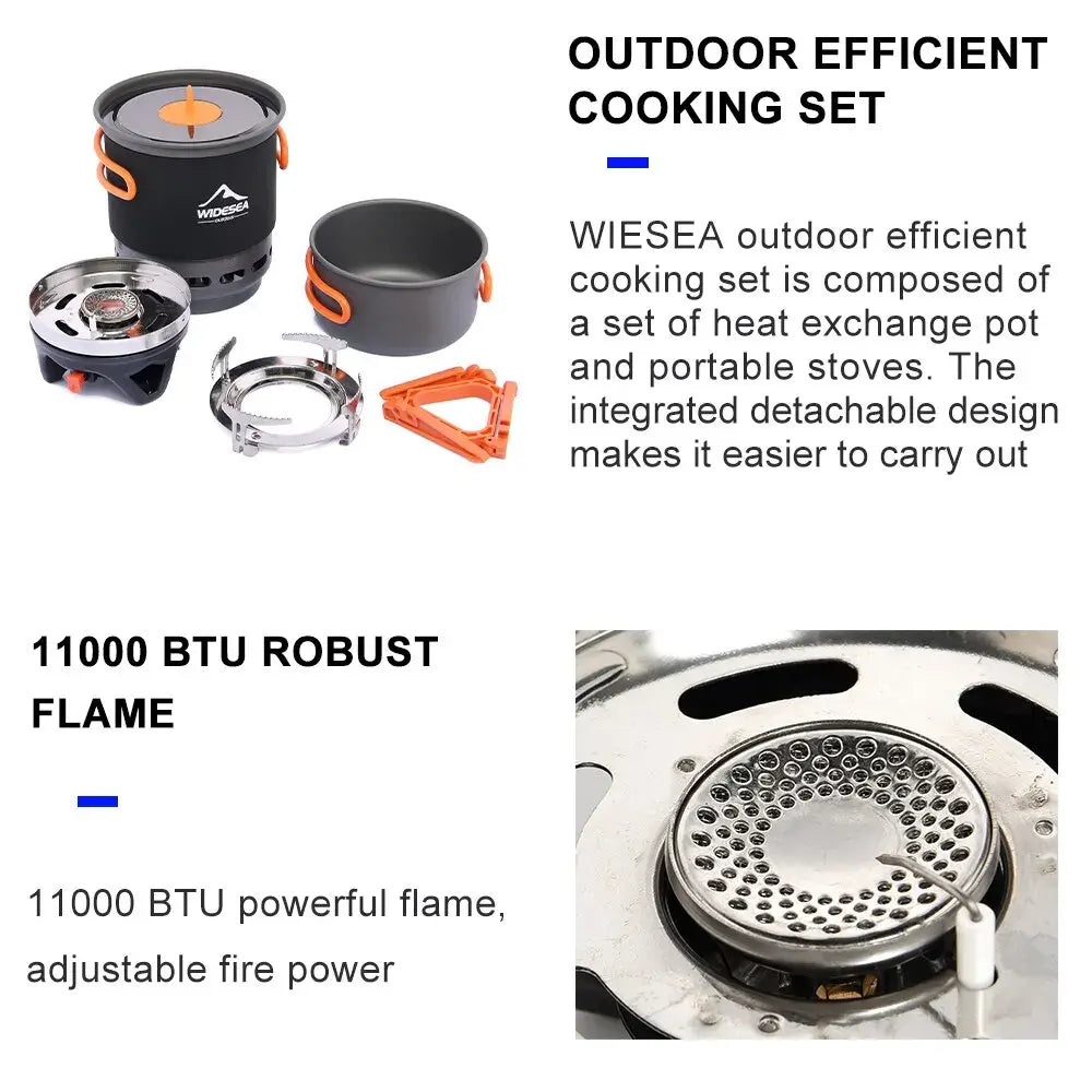 Widesea Camping Cooking System with Heat Exchanger Outdoor Gas Burner Stove Tourist Pot Set Cup Tableware Cookware Tourism Hike