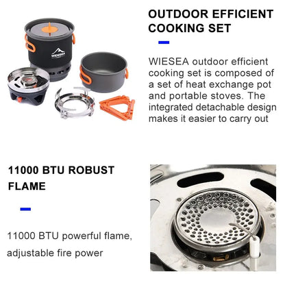 Widesea Camping Cooking System with Heat Exchanger Outdoor Gas Burner Stove Tourist Pot Set Cup Tableware Cookware Tourism Hike