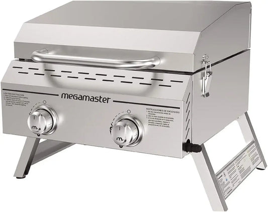 Premium Outdoor Cooking 2-Burner Grill, While Camping, Outdoor Kitchen, Patio Garden, Barbecue with Two Foldable legs, Silver