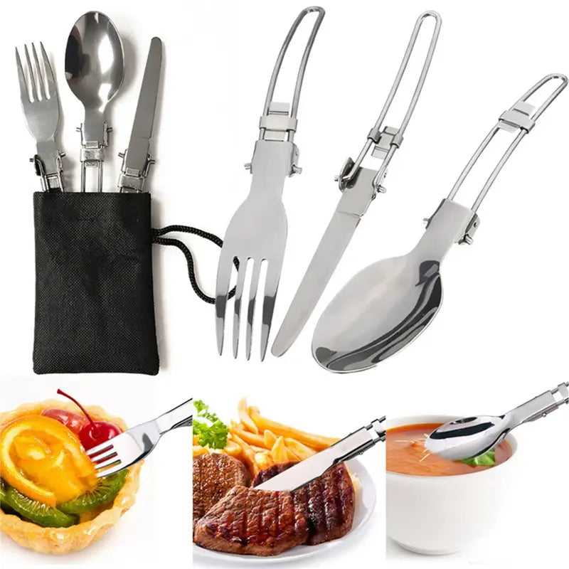 Juego de utensilios de cocina portátiles para acampar, olla para exteriores, Mini estufa de Gas, juego de cocina para Picnic, caminata natural, con cuchara plegable, tenedor y cuchillo 