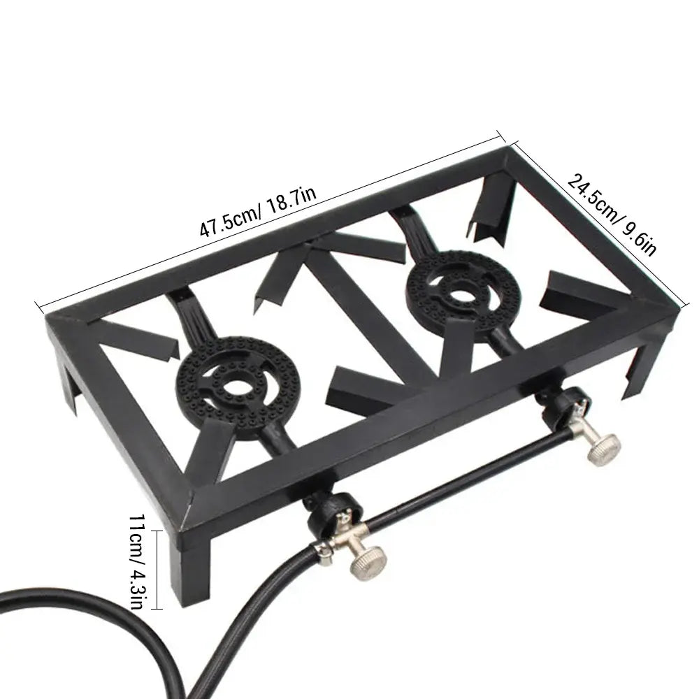 Camping Propane Gas Burner Double Cast Iron Stove Portable Multi-Function Stove for Outdoor Picnic Hiking BBQ Cooking