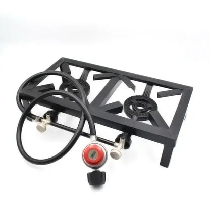 Camping Propane Gas Burner Double Cast Iron Stove Portable Multi-Function Stove for Outdoor Picnic Hiking BBQ Cooking