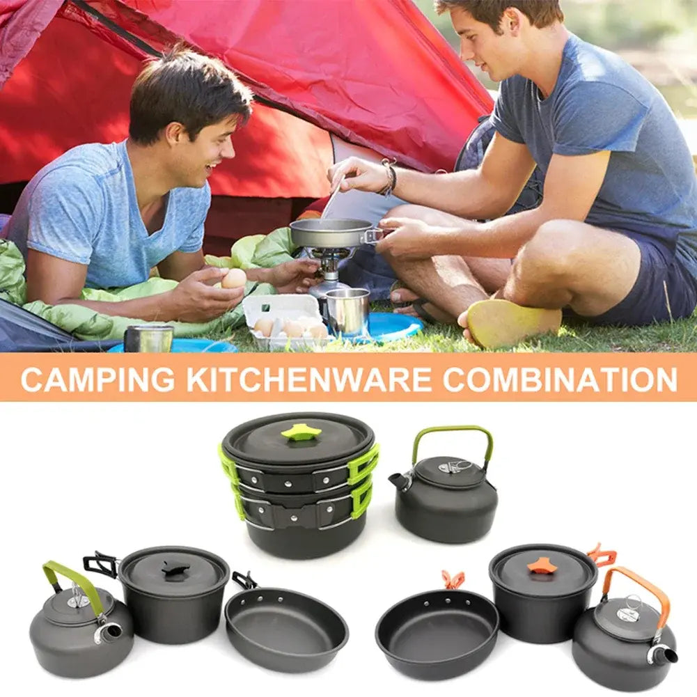 Camping Cookware Kit Foldable Outdoor Cooking Utensils Hard Aluminum Save Space Equipment Heat-resistance for 2-3 People Picnic